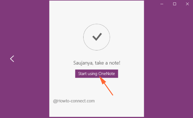 Start Using OneNote button to start the app