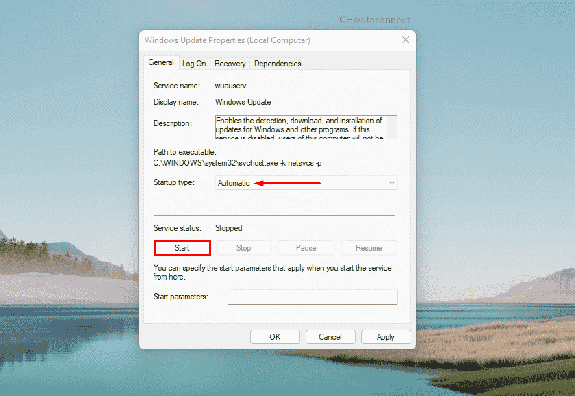 Start Windows update service