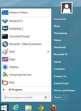 start menu in windows 8