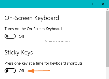 Sticky keys toggle to enable or disable it