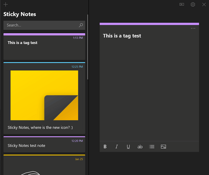 Sticky notes Tag management