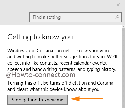 Stop getting to know me button in Windows 10 to avoid leak for personal data