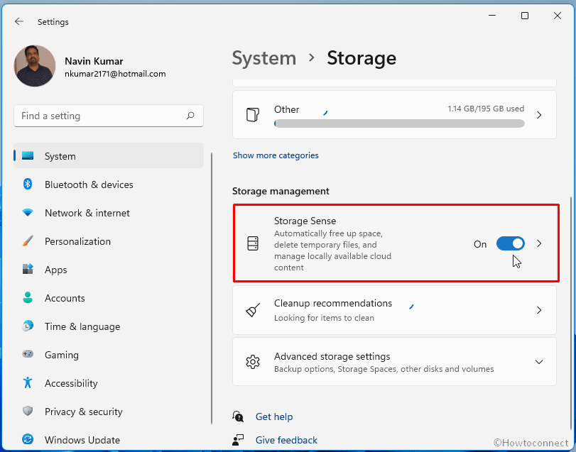 Storage sense