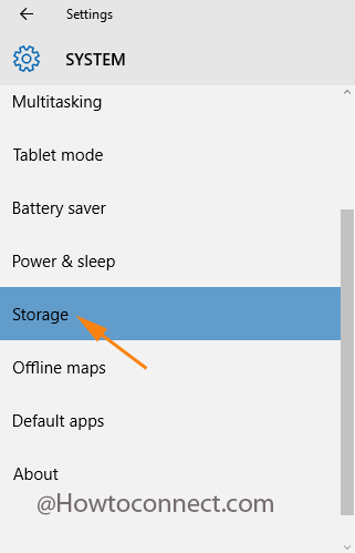 Storage setting under System segment of Windows 10 Settings app