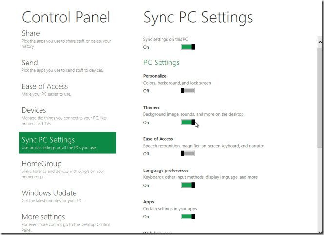 sync pc settings in win 8