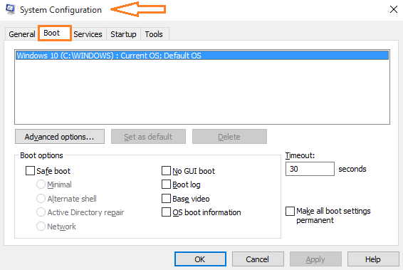 System Configuration - Boot tab