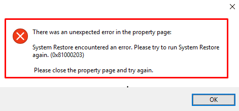 System Restore Encountered an Error 0x81000203 Pic 1