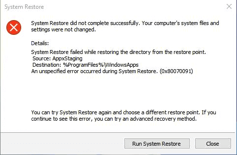 System Restore Error 0x80070091 in Windows 10 photo