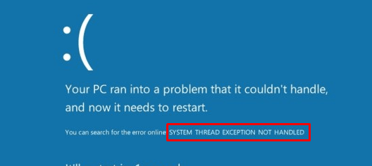 System Thread Exception Not Handled Pic 1