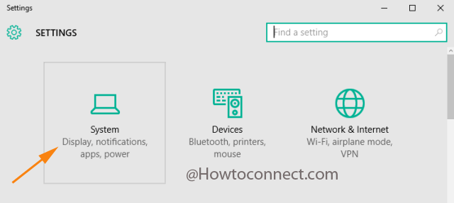 System category in the Settings window in Windows 10 operating system