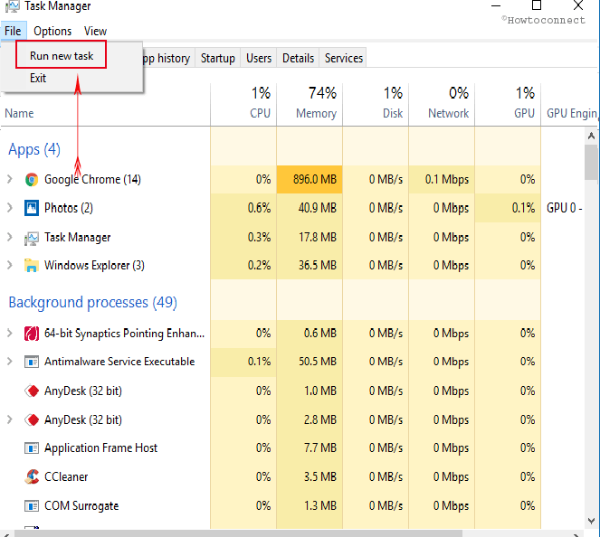 Task Manager File Run new task