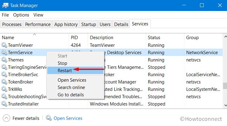 Task Manager Services tab in Windows 10 Image 3