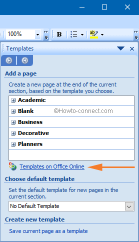 Templates on Office Online link