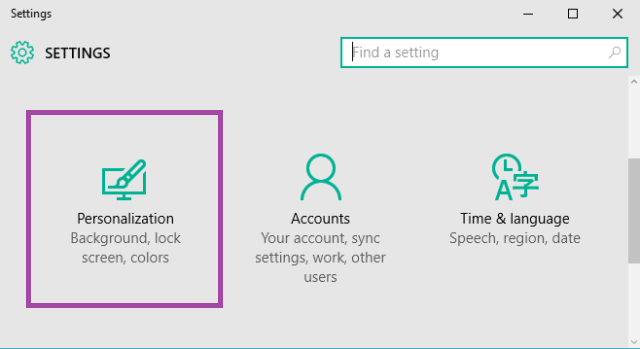 The Personalization symbol in the Settings app in Windows 10