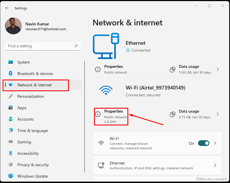 To turn off update Network & internet settings