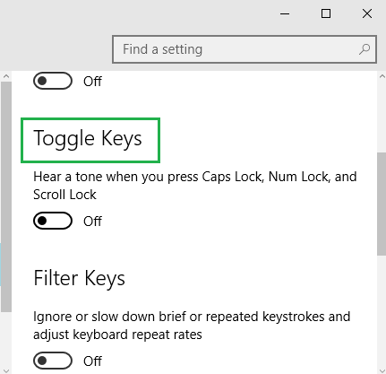Toggle keys slider