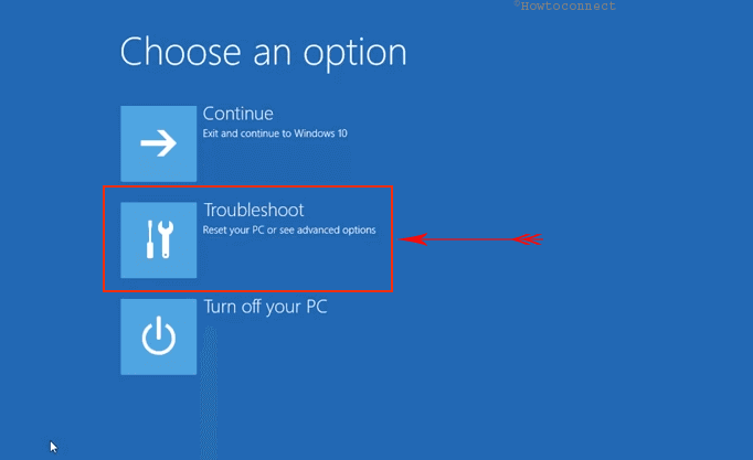 Troubleshoot option on recovery environment image