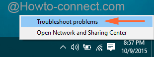 Troubleshoot problems option after right click on Network icon in Windows 10