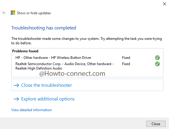Troubleshoot tool fixes the issue of the driver or update