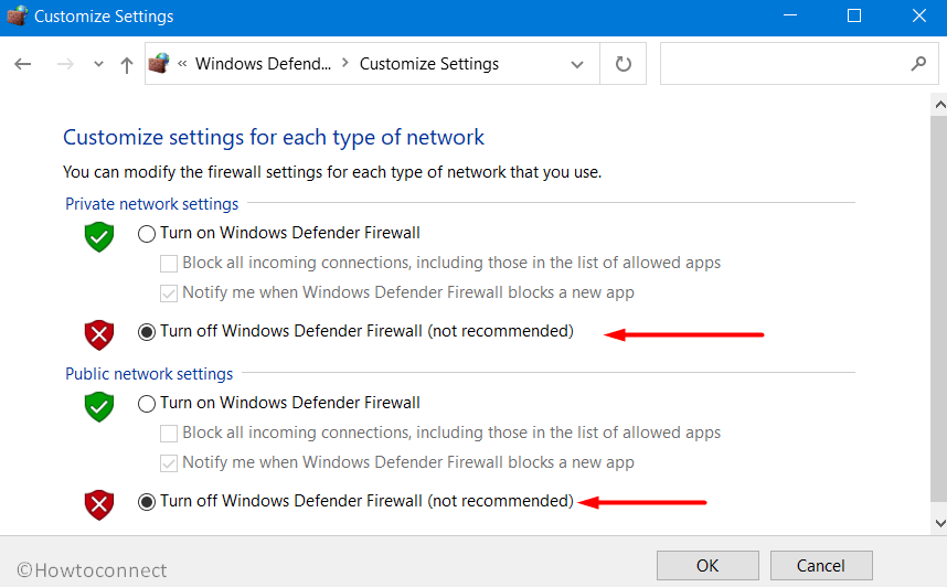 Turn Off Windows Defender Firewall for both the network settings Image 3