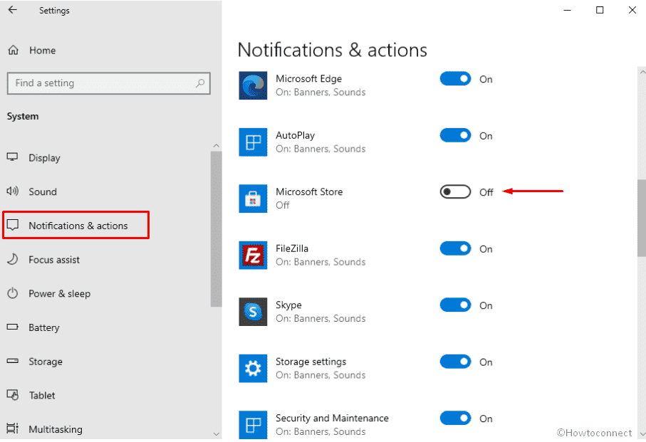 Turn off notification for Microsoft store