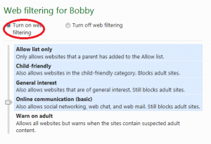 turn on web filtering