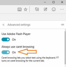 Enable Caret browsing in Microsoft Edge on Windows 10