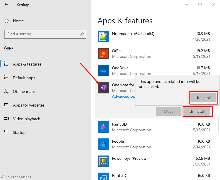 Uninstall OneNote app