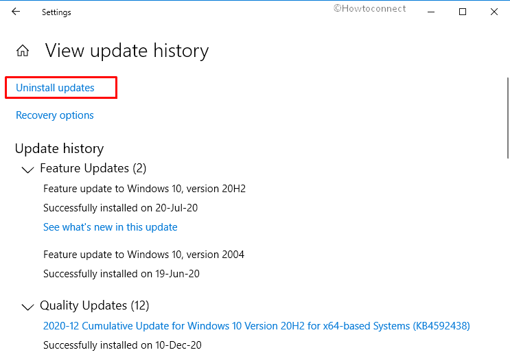 Uninstall recent Windows 10 update