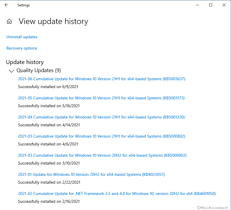 Update History in Windows 10