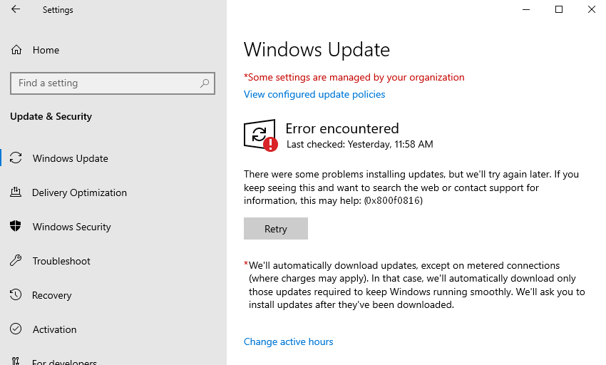Update error code 0x800f0816 on Windows 11/10 PC