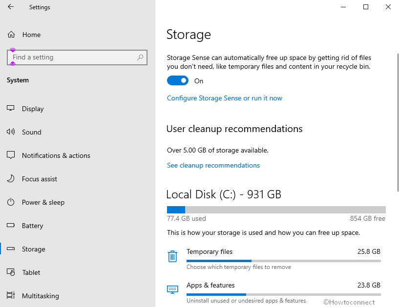 User cleanup recommendations in Storage Settings