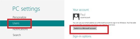 users tab in pc setting of windows 8