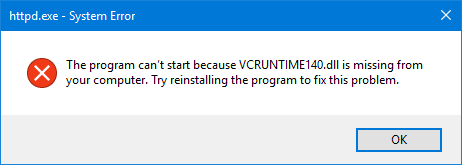 VCRUNTIME140.dll Windows 10 Error Image 1