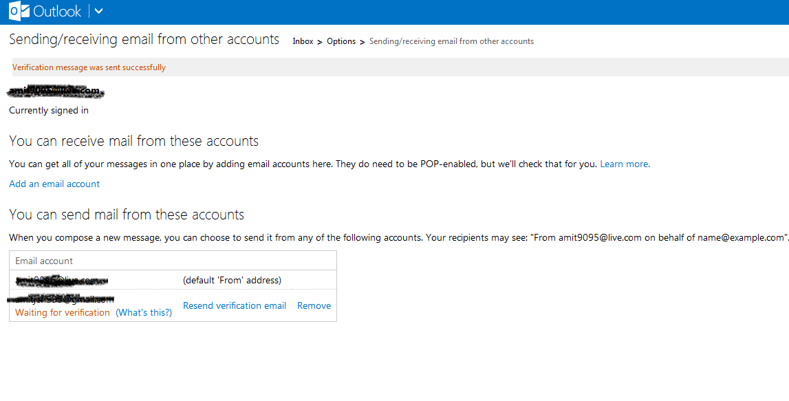verification outlook.com in gmail