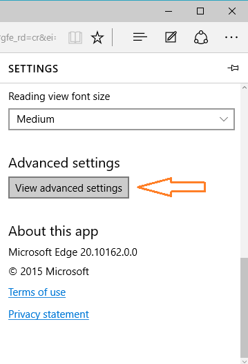 View advanced settings button under Settings