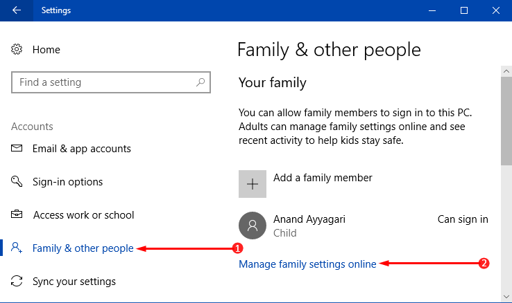 View and Change Family Account Settings in Windows 10 Image 4