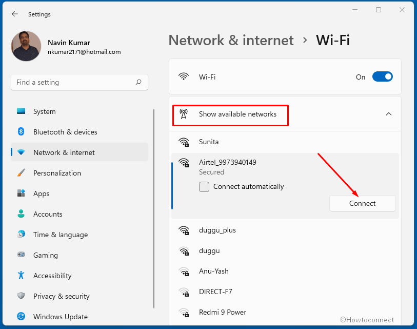 WiFi not working in Windows 11 - Show available network