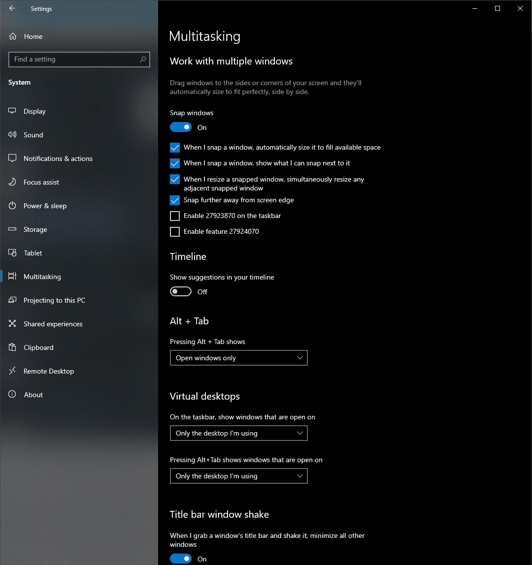 Windows 10 21H2 Multitasking feature having Aero Shake feature