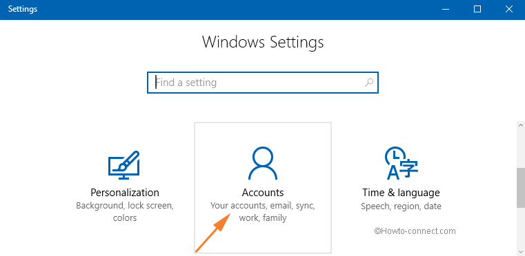 Windows 10 Accounts settings