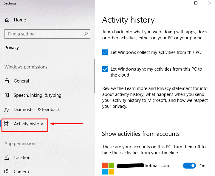 Windows 10 April 2018 Update Activity History