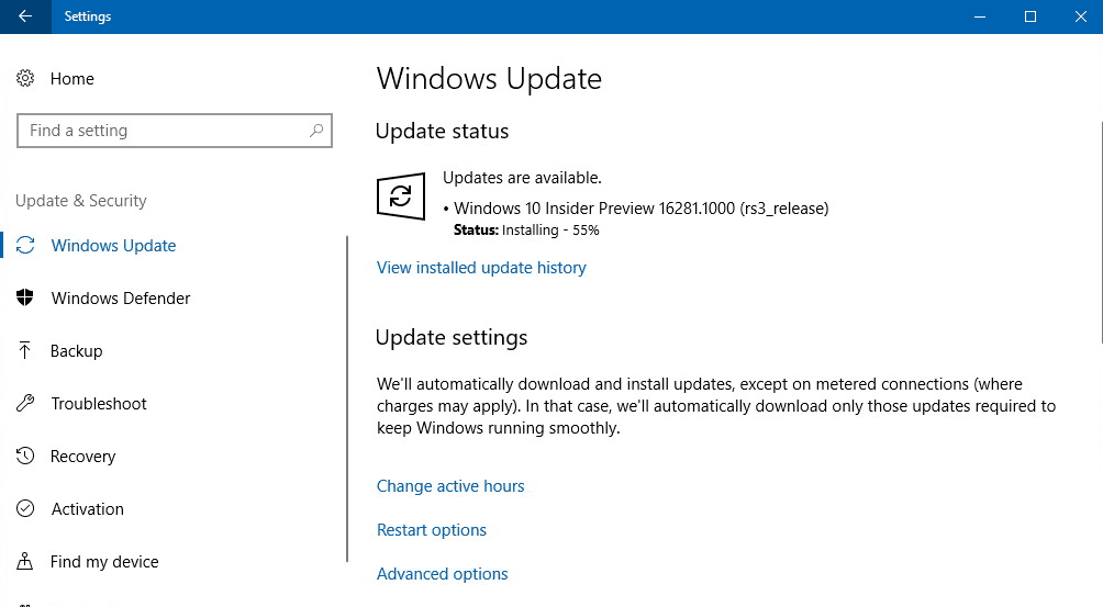 Windows 10 Build 18262 in Skip Ahead, Fast ring (19H1)