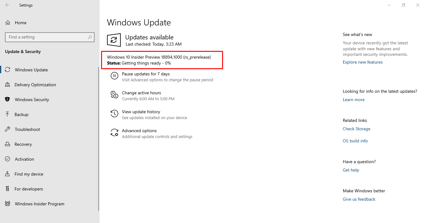 Windows 10 Build 18894