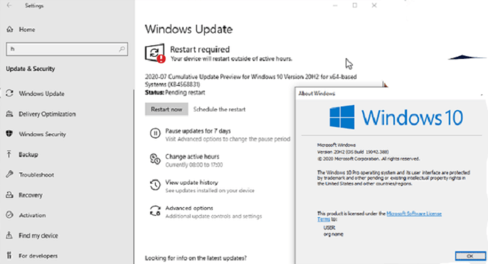 Windows 10 Build 19042.421 Beta Channel 20H2 KB4568831