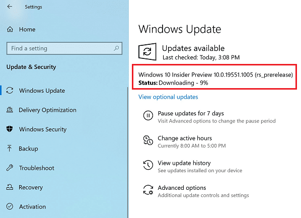 Windows 10 Build 19551 20H2 Changelog