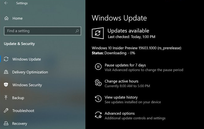 Windows 10 Build 19603
