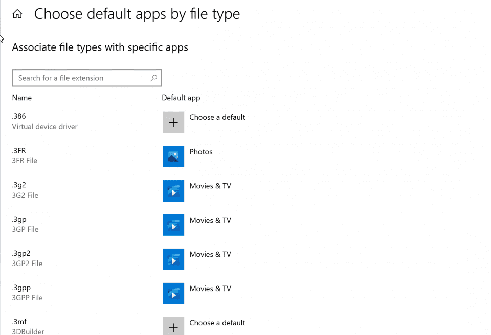 Windows 10 Build 20211 Adds Search to the Default Apps pages in Settings