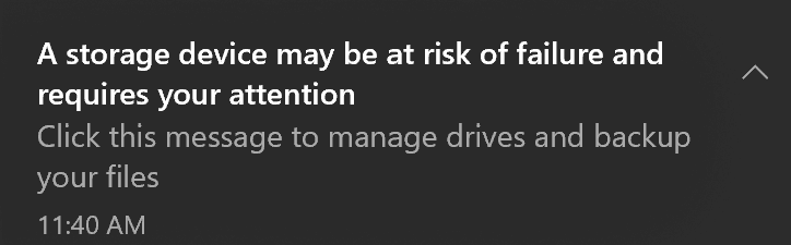 Windows 10 Build 20226 notification to backup data