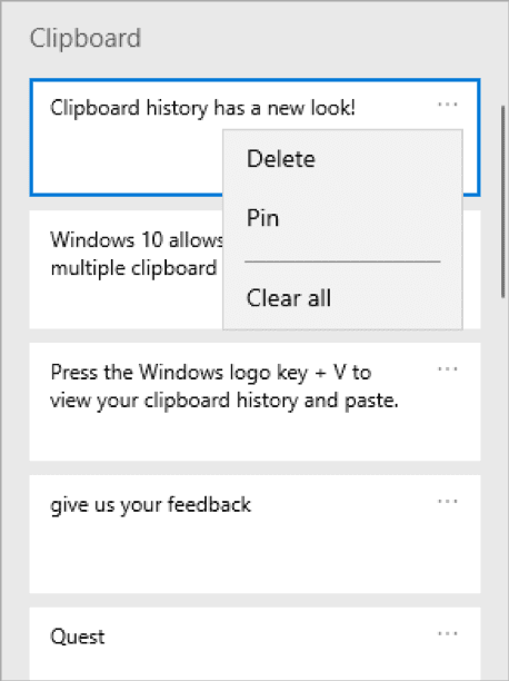 Windows 10 Insider Build 18305 (19H1) Changes clipboard