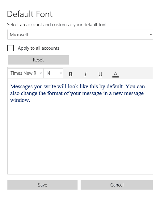 Windows 10 Insider Build 18329 - default font mail app